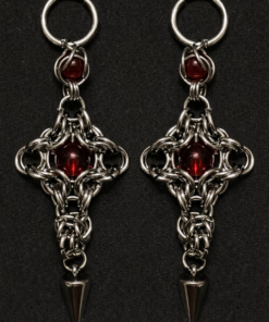 Crimson Sigil Chainmail Drop Earring