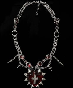 Crimson Spikeheart Chainmail Necklace
