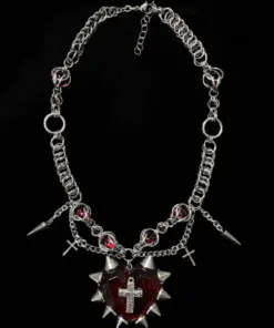 Crimson Spikeheart Chainmail Necklace