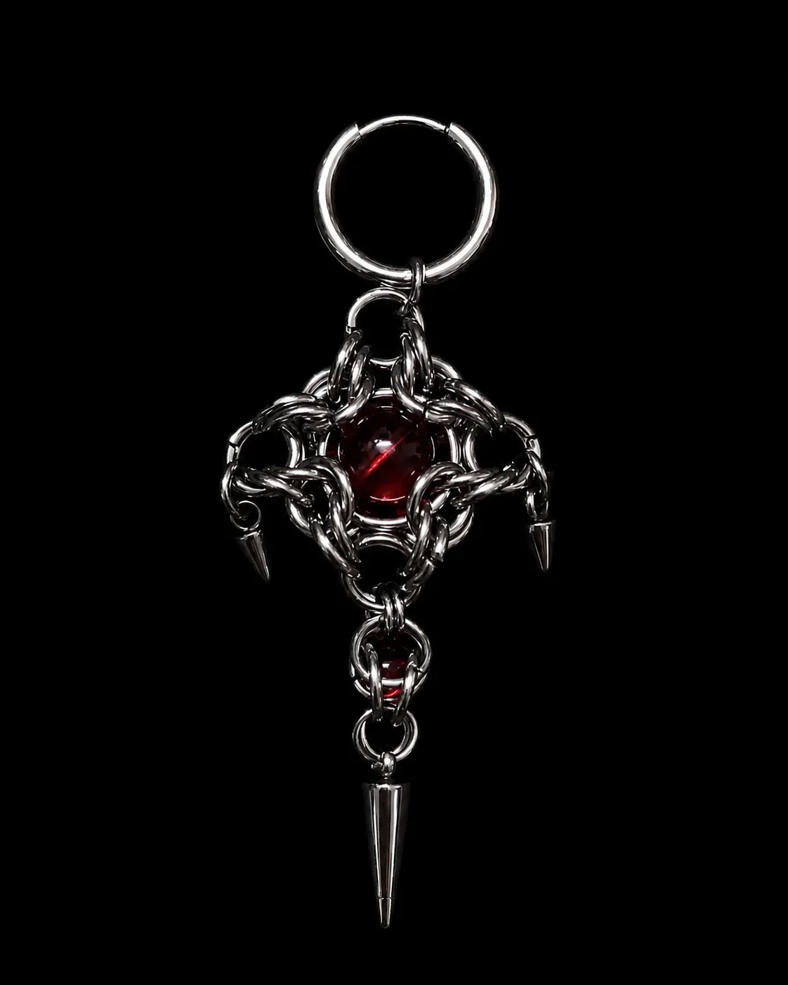 Crimson Core Chainmail Earring with Industrial Spikes