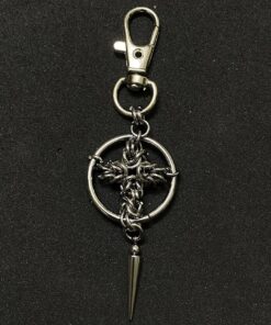 Gothic Chainmail Cross Keychain with Spike Pendant