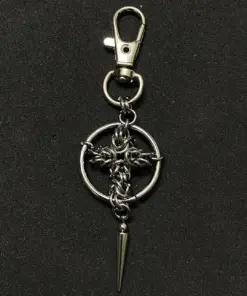 Gothic Chainmail Cross Keychain with Spike Pendant