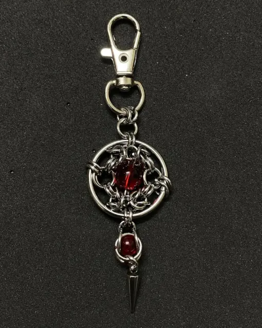 Gothic Chainmail Keychain with Red Core & Steel Spike