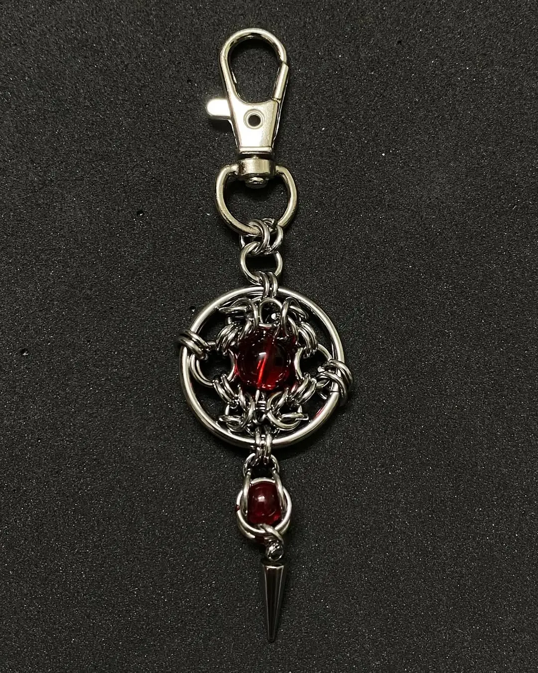 Gothic Chainmail Keychain with Red Core & Steel Spike