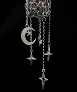 Gothic Chainmail Lighter Case with Pink Heart & Moon Charms - Image 3