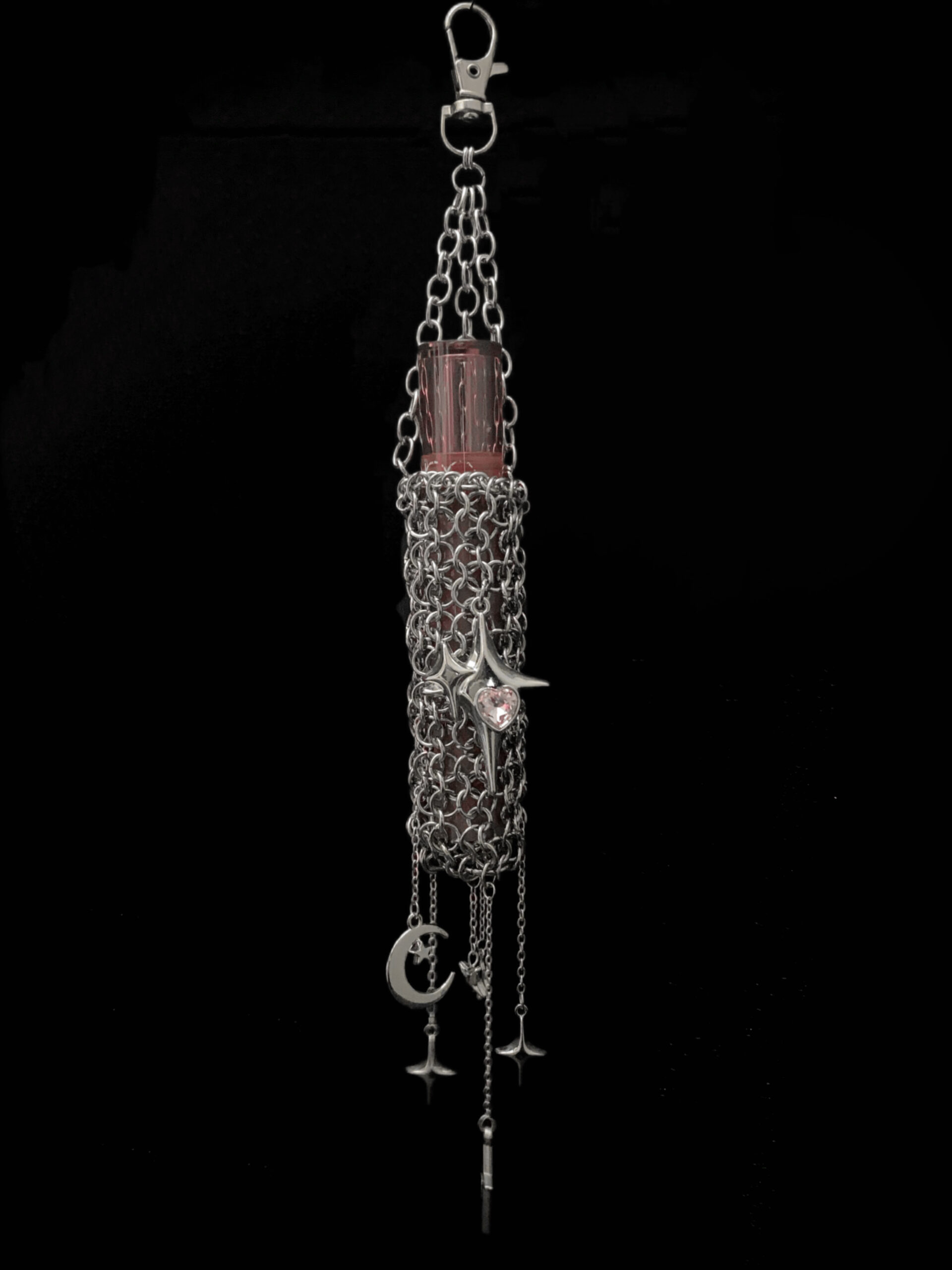Gothic Chainmail Lighter Case with Pink Heart & Moon Charms