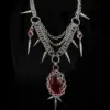 Gothic Chainmail Spike Necklace with Blood Red Stone — Handmade Gothic Necklace, Stainless Steel, Dark Silver, Grizz Studio