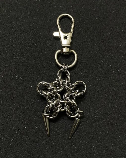 Gothic Chainmail Star Keychain with Spiked Charms - Image 2