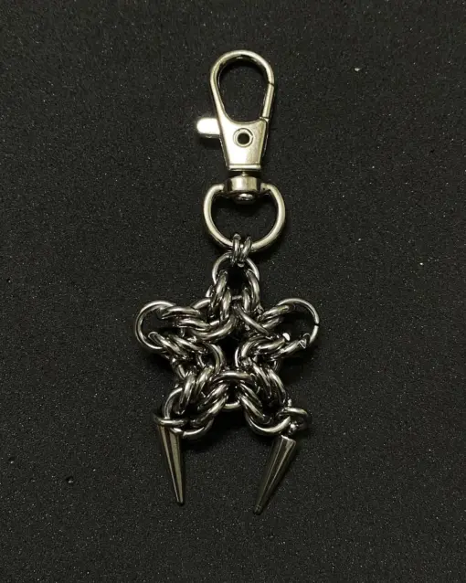 Gothic Chainmail Star Keychain with Spiked Charms