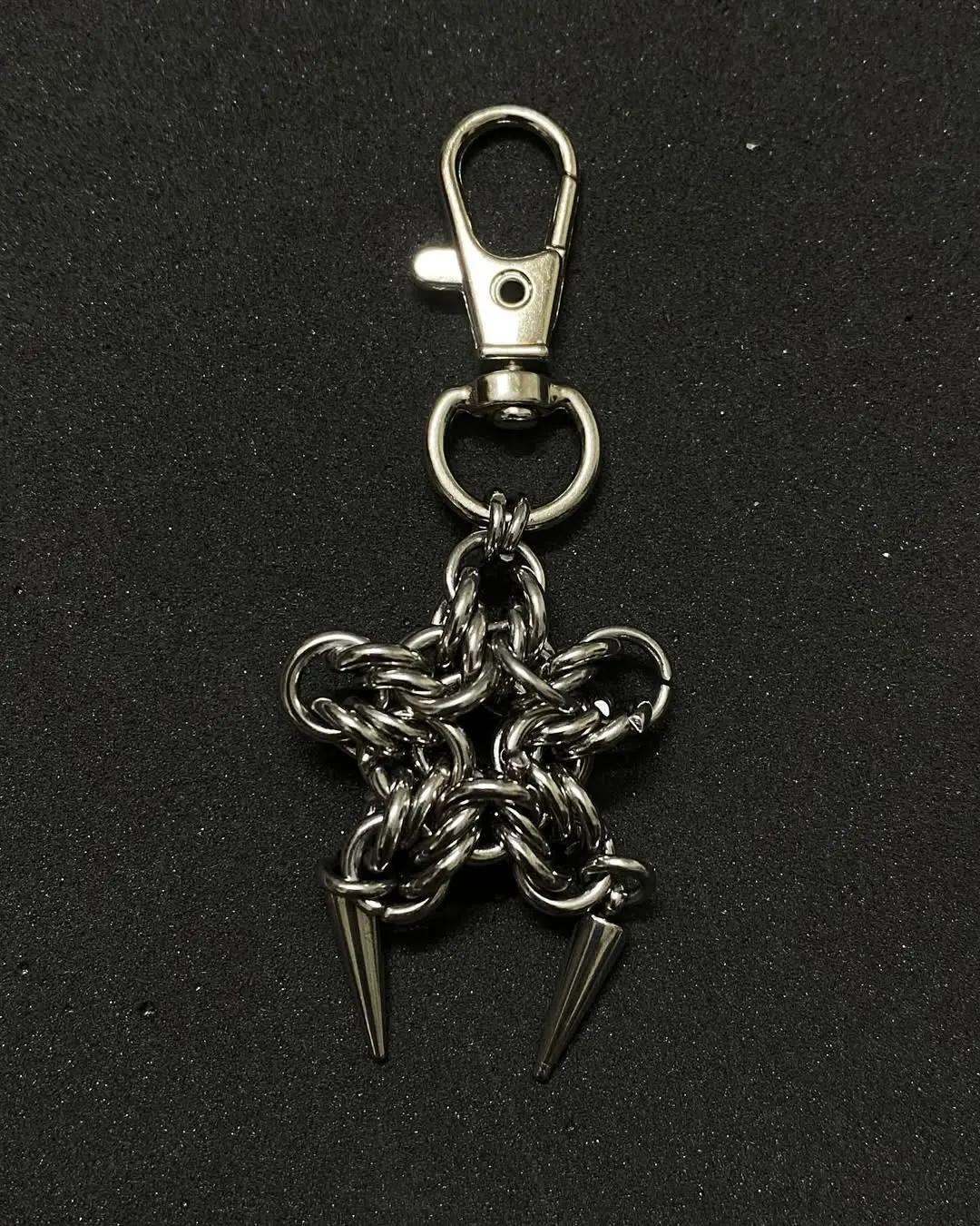 Gothic Chainmail Star Keychain with Spiked Charms