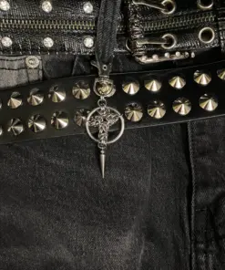 Alternative view of Gothic Chainmail Cross Keychain with Spike Pendant