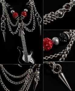 Gothic Guitar Chain Necklace – Rock Punk Chainmail Statement Jewelry - Image 3
