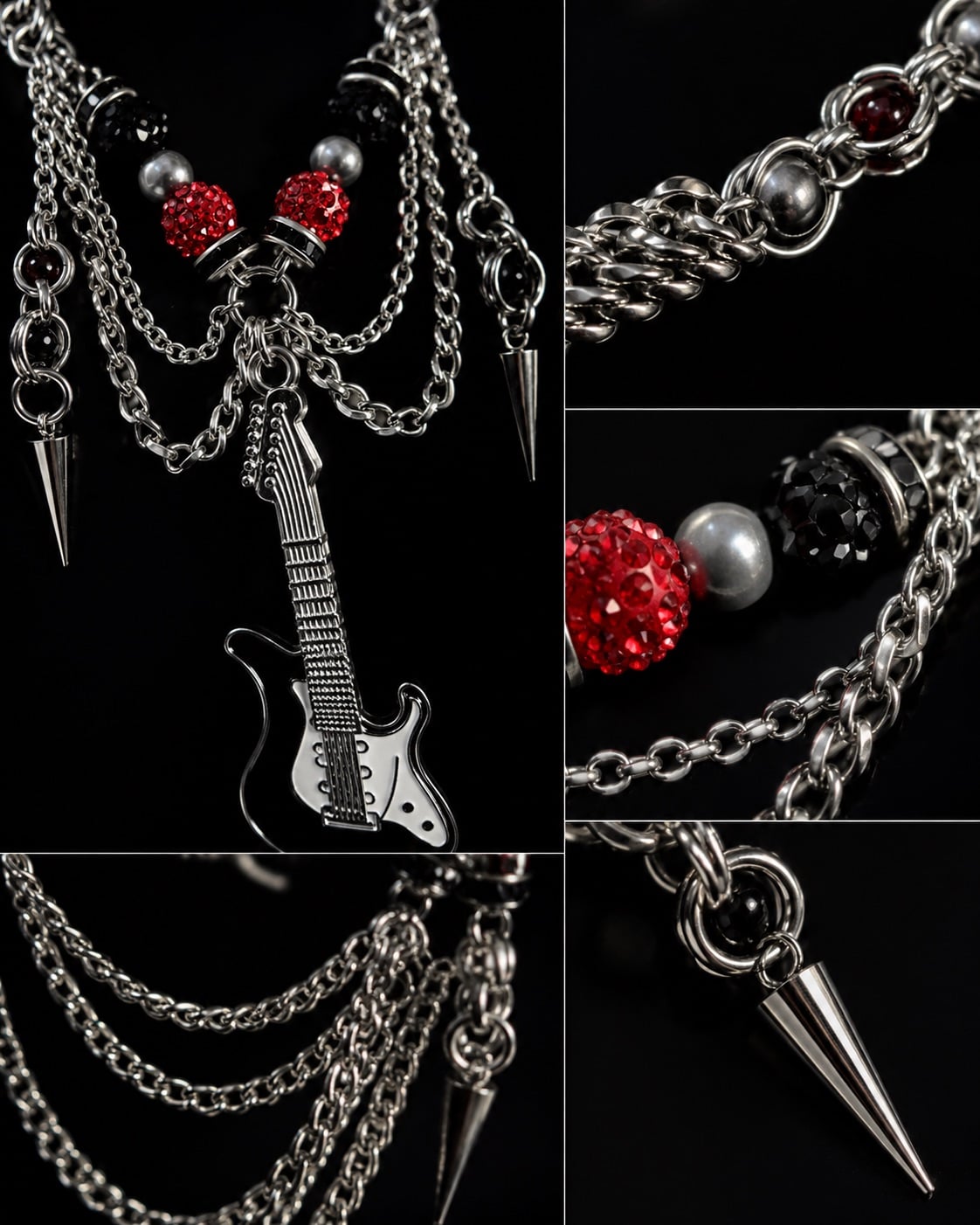 Gothic Guitar Chain Necklace – Rock Punk Chainmail Statement Jewelry - Image 3