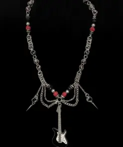 Gothic Guitar Chain Necklace – Rock Punk Chainmail Statement Jewelry - Image 4
