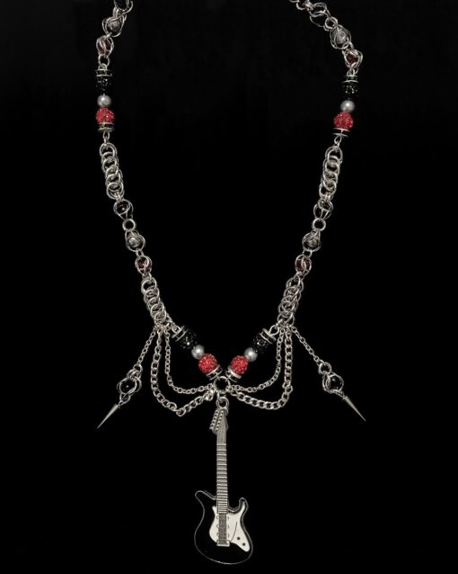 Gothic Guitar Chain Necklace – Rock Punk Chainmail Statement Jewelry - Image 2