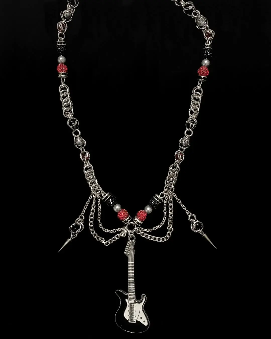 Gothic Guitar Chain Necklace – Rock Punk Chainmail Statement Jewelry - Image 4