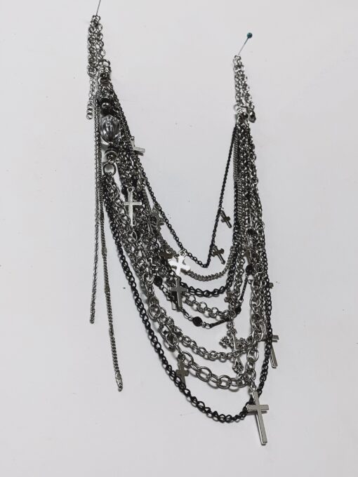 Gothic Layered Chain Necklace with Cross Charms - Image 4