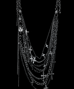 Gothic Layered Chain Necklace with Cross Charms