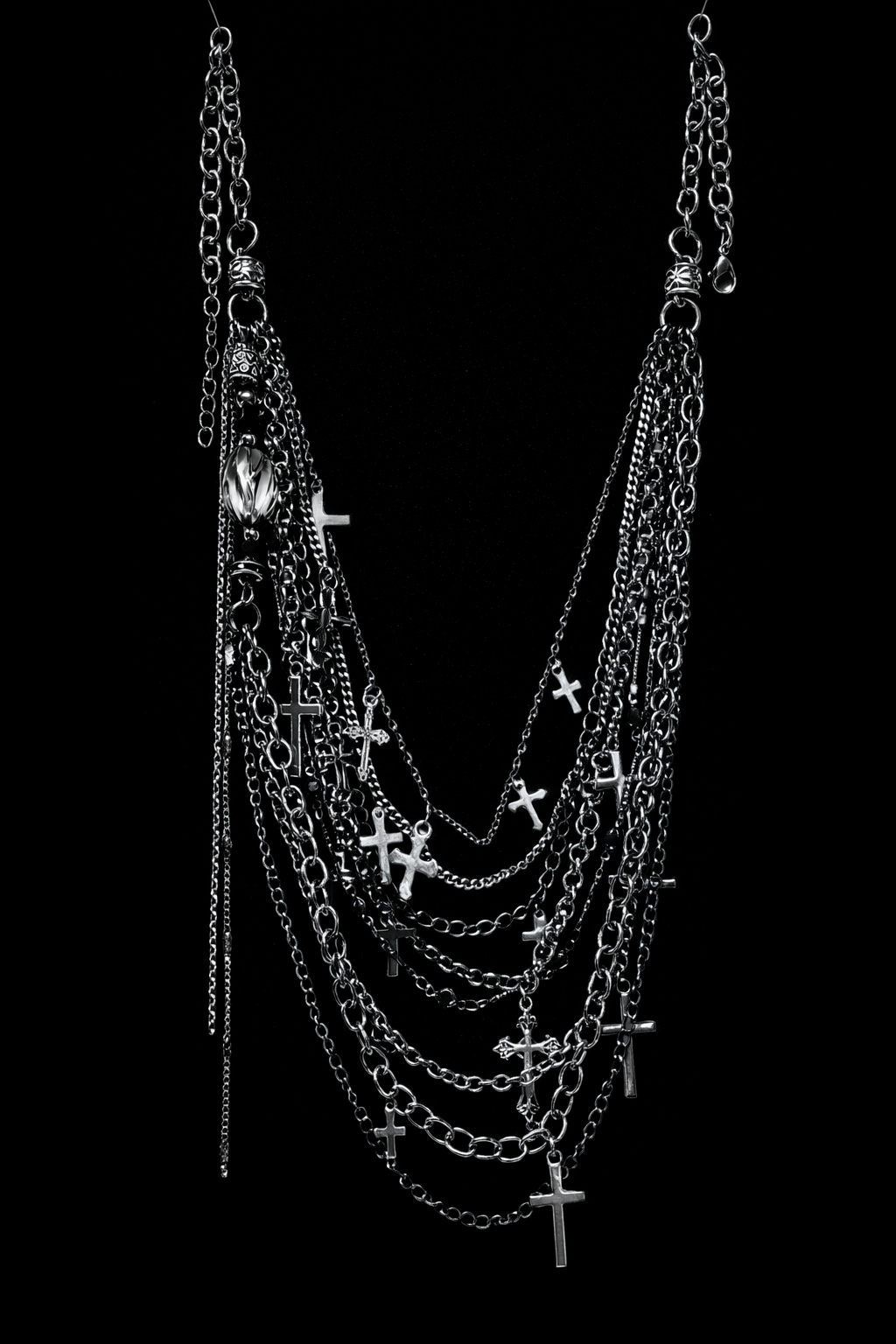 Gothic Layered Chain Necklace with Cross Charms
