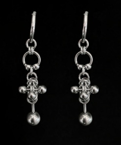Industrial Chainmail Drop Earring with Sculpted Steel Beads