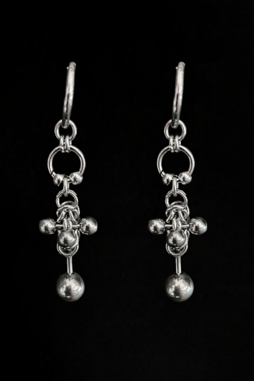 Industrial Chainmail Drop Earring with Sculpted Steel Beads - Image 3