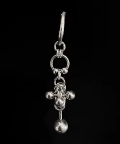 Industrial Chainmail Drop Earring with Sculpted Steel Beads — Handmade Gothic Earrings, Stainless Steel, Dark Silver, Grizz Studio
