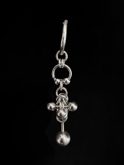 Industrial Chainmail Drop Earring with Sculpted Steel Beads - Image 2
