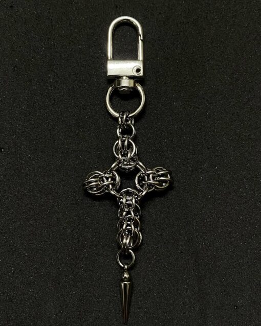 Medieval Chainmail Cross Spike Keychain - Image 2