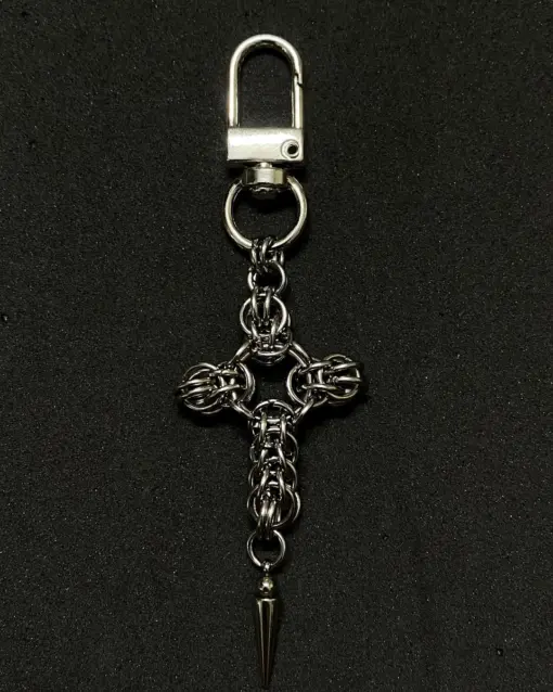 Medieval Chainmail Cross Spike Keychain