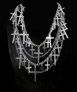 Multi-Layer Gothic Chain Necklace with Geometric Emblem Charms