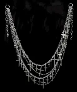 Multi-Layer Gothic Chain Necklace with Geometric Emblem Charms — Handmade Gothic Necklace, Stainless Steel, Dark Silver, Grizz Studio