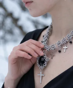 Alternative view of Obsidian Emblem Chainmail Necklace