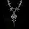 Obsidian Sigil Spike Chainmail Necklace — Handmade Gothic Necklace, Stainless Steel, Dark Silver, Grizz Studio
