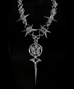 Obsidian Sigil Spike Chainmail Necklace
