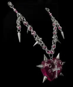 Rosaline Spikeheart Chainmail Necklace — Handmade Gothic Necklace, Stainless Steel, Dark Silver, Grizz Studio