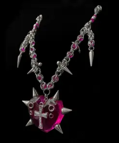 Rosaline Spikeheart Chainmail Necklace — Handmade Gothic Necklace, Stainless Steel, Dark Silver, Grizz Studio