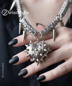 Alternative view of Spiked Heart Chainmail Necklace