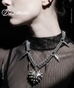 Spiked Heart Chainmail Necklace - Image 3