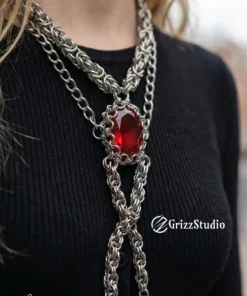 Alternative view of Crimson Relic Chainmail Bolo Tie Necklace