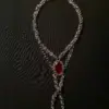 Crimson Relic Chainmail Bolo Tie Necklace — Handmade Gothic Necklace, Stainless Steel, Dark Silver, Grizz Studio