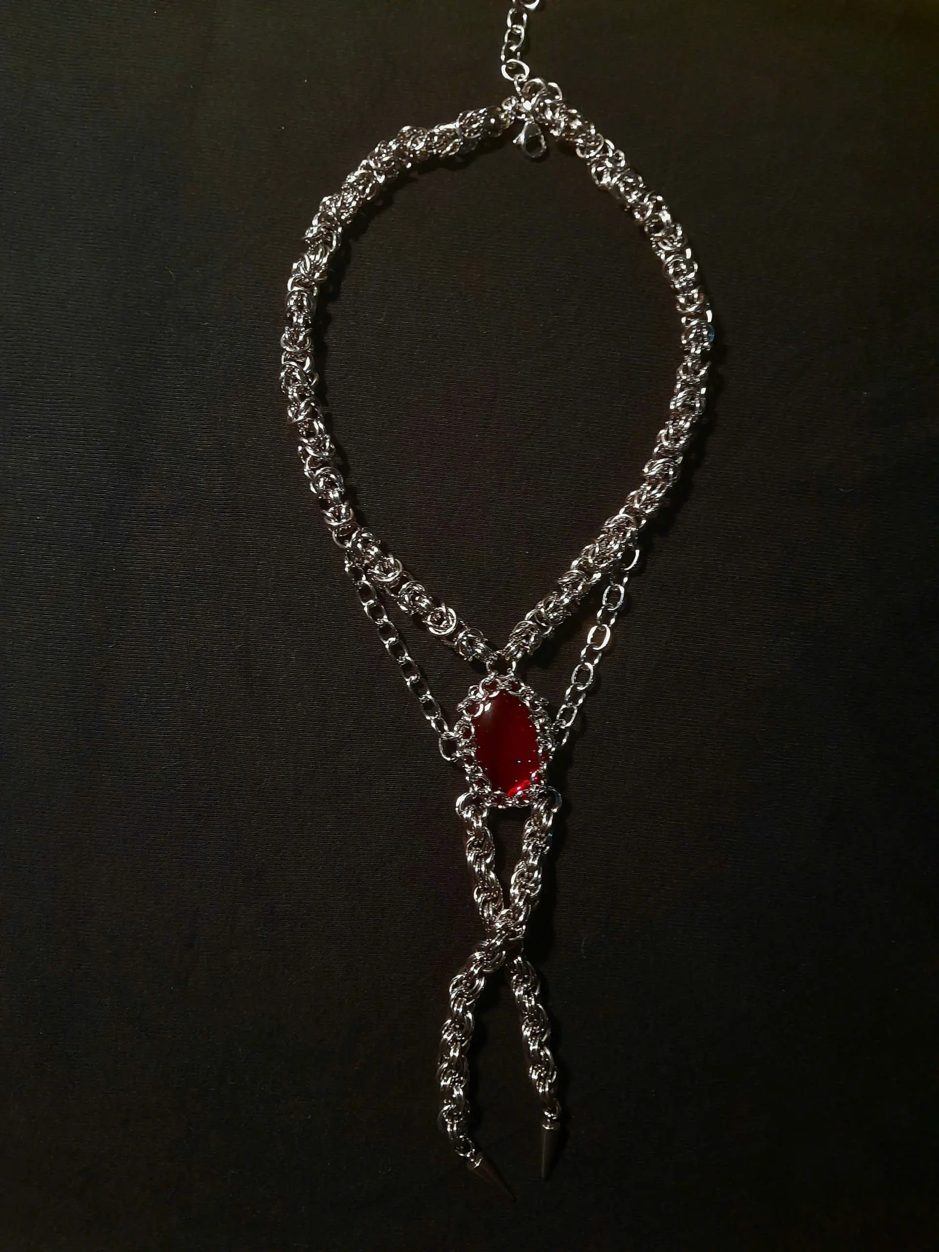 Crimson Relic Chainmail Bolo Tie Necklace