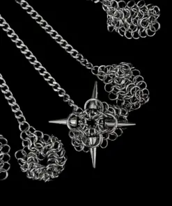 Alternative view of Gothic Spike Chainmail Hand Harness with Finger Chains & Pendant