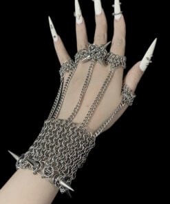 Alternative view of Gothic Spike Chainmail Hand Harness with Finger Chains & Pendant