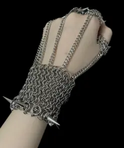 Gothic Spike Chainmail Hand Harness with Finger Chains & Pendant - Image 4
