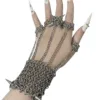 Gothic Spike Chainmail Hand Harness with Finger Chains & Pendant — Handmade Gothic Bracelet, Stainless Steel, Dark Silver, Grizz Studio