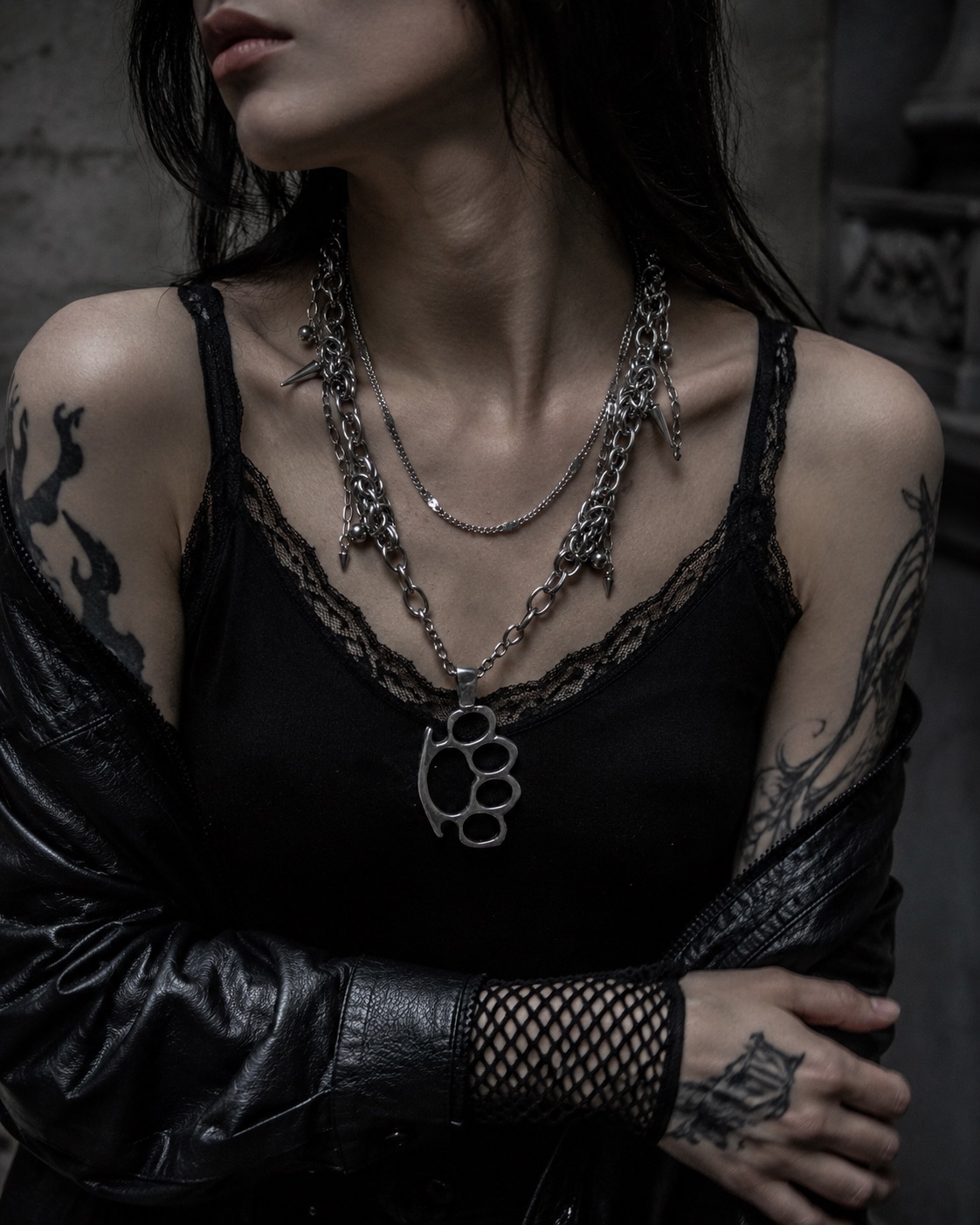 Ironveil Grip Layered Chainmail Necklace - Image 2