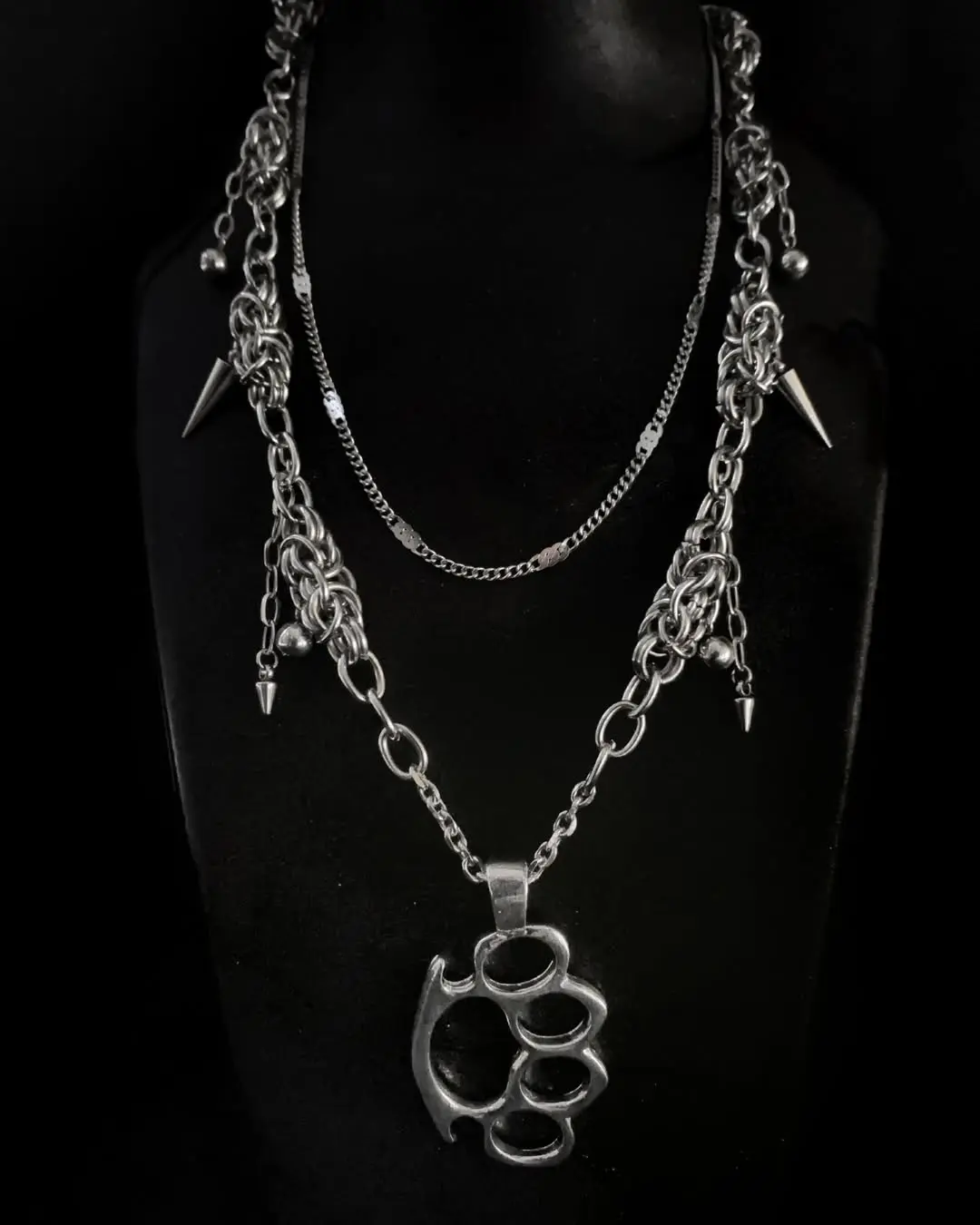 Ironveil Grip Layered Chainmail Necklace
