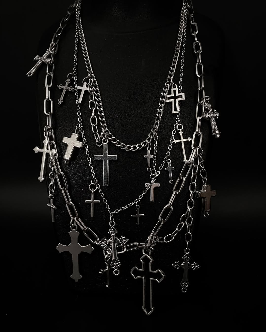 Paperclip Chain Layered Cross Necklace