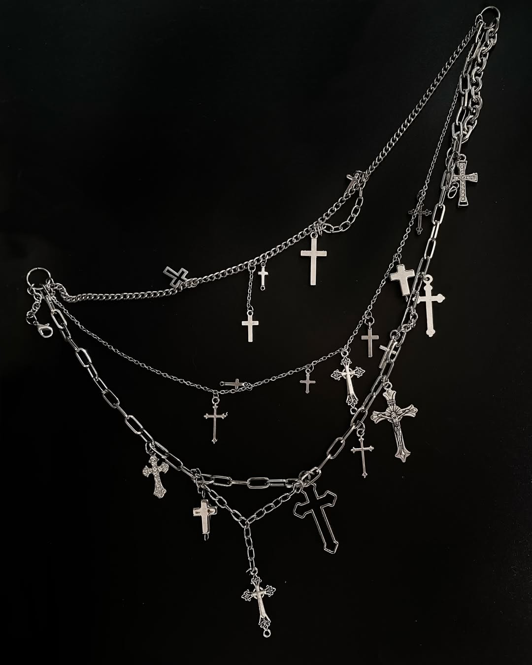 Paperclip Chain Layered Cross Necklace - Image 2