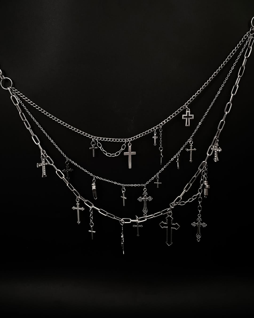 Paperclip Chain Layered Cross Necklace - Image 3